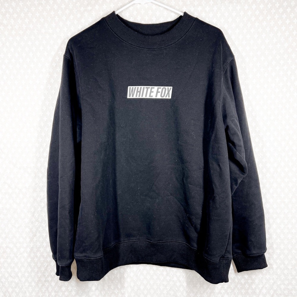 White Fox‎ Black White Logo Graphic Print Fleece Oversized Sweatshirt
